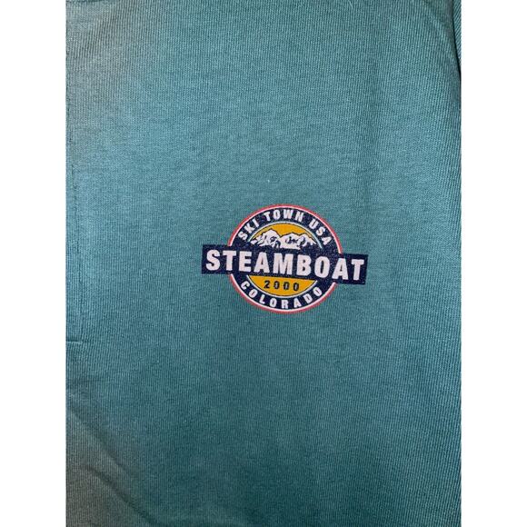 Vintage Skiing Shirt USA Colorado Steamboat Green Quarter Button Tee Large - Picture 4 of 9